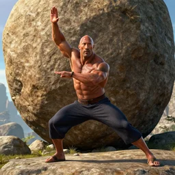 Dwayne Johnson as The Boulder from Avatar: The Last Airbender earthbending a giant boulder