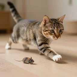 a cat, chasing & & a mouse