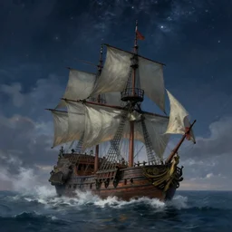 A Pirate ship sailing in clouds by Ivan Aivazovsky, star lit sky, 4k
