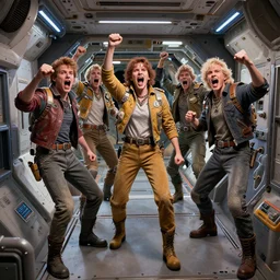 a group of degenerates raving in a space station, octane render
