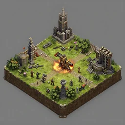 isometric 3 d render of rts game in style of red alert 3, metro exodus, tiberium wars, octane render, corona render,