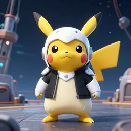 high intricate pikachu with white sci - fi armor and black garment, on space harbor, full shot, maria panfilova, andrea savchenko, mike kime, ludovic plouffe, qi sheng luo, oliver cook, julian calle, eddie mendoza, trending on artstation