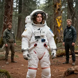 beautiful woman in spacesuit, Martian forest, by Edgar Maxence and Ross Tran and Michael Whelan and Gustav Klimpt