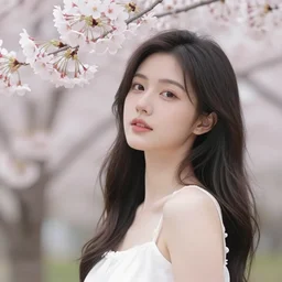 photorealistic world's most beautiful woman underneath a cherry blossom tree. hyperdetailed photorealism, 1 0 8 megapixels, amazing depth, high resolution, 3 d shading, 3 d finalrender, 3 d cinematic lighting, glowing rich colors, psychedelic overtones, artstation concept art.
