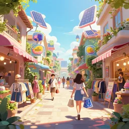 solarpunk shopping street