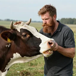 man with a big beard eating an entire cow
