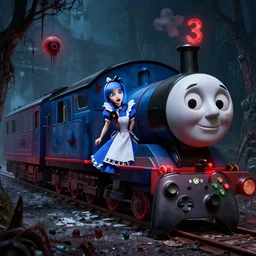 cursed horrifying thomas train meme in alice madness returns 3, xbox one edition, rendered in unreal engine, trending on artstation horror.