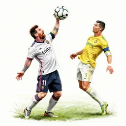 Lionel Messi dunking on Cristiano Ronaldo, illustration, sketch