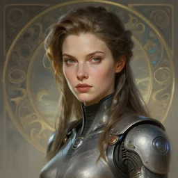 a futuristic woman, highly detailed, digital painting, artstation, concept art, smooth, sharp focus, illustration, Unreal Engine 5, 8K, art by Ralph McQuarrie and alphonse Mucha