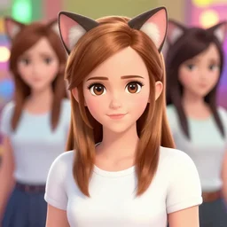 3 d photo of emma watson cosplaying as an anime catgirl, bokeh, shader, anime art style, highly detailed, cel - shaded, colorful, animated, trending
