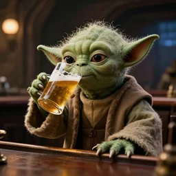film still of yoda drinking beer in a bar in the new star wars movie 4 k