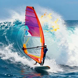 windsurfer extreme wave splash splash art graphic design color splash high contrasting art, fantasy, highly detailed, art by greg rutkowski