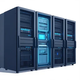 An illustration of high tech servers powering a new AI image generation model.