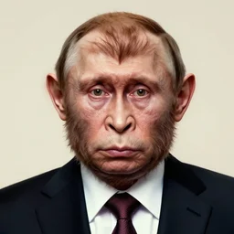 a portrait of vladimir putin, similar monkey with putin face, vladimir putin transformation to monkey hybrid, macabre, horror, by donato giancola and greg rutkowski and wayne barlow and zdzisław beksinski, realistic face, visible face, digital art, artstation, symmetry