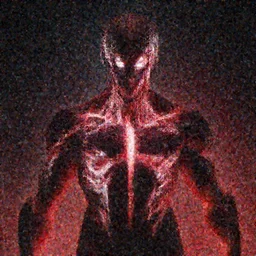 portrait of an intimidating glowing scary giant, face and skin is dark red, glowing eyes, glowing veins of white, hero, villain, concept art, centered H-1024