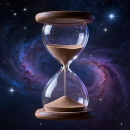 sand clock in a galaxy made of stars, space, nebulas stars Dmt Psychedelic cosmos, cosmic, Dreamy, dynamic, mystical