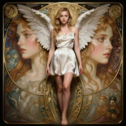 barefoot chloe grace moretz barefoot angel, short silk dress, detailed faces, d & d, wet, shiny, fantasy, intricate, elegant, hyper detailed, ultra definition, photoreal, artstation, unreal engine rendered, concept art, smooth, sharp focus, illustration, art by artgerm and greg rutkowski and alphonse mucha and garis edelweiss