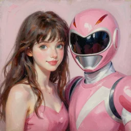 anime pink ranger rooney mara, intricate oil painting by greg rutkowski, trending on artstation