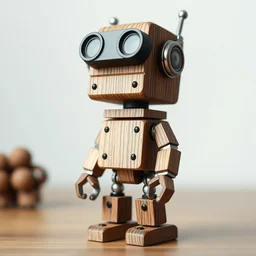art cute funny figurine wooden, robot punk futuriste geometrie