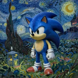 sad painting of detailed realistic sonic the hedgehog in the woods at night, in the style of studio ghibli and moebius and claude monet and edward hopper and vincent van gogh