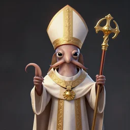 anthropomorphic squid pope wearing a miter and holding a crosier, ultra detailed, 8 k, trending on artstation, award - winning art,