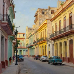 Neo-Baroque painting of streets of Havana, Cuba, beautiful, diverse, golden hour