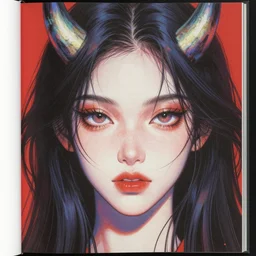 white devil prophet, creative book illustration, beautiful young female, high detail, vibrant colors, face, by sija hong, yoshitaka amano, stanley artgerm, masterpiece, sharp focus, cinematic lightning