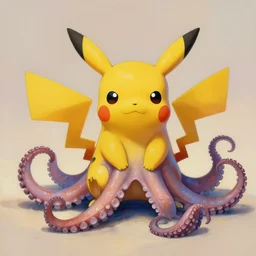 painting of hybrid pikachu!!! and ( ( ( ( octopus ) ) ) ) fused together, intercrossed animal, by zdzislaw beksinski, by lewis jones, mattias adolfsson, cold hue's, warm tone gradient background, concept art, digital painting