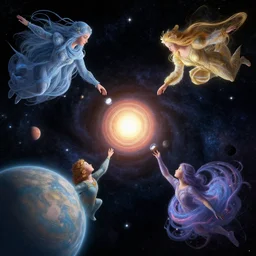 Celestial beings that inhabit space feed on stars and planets by greg rutkowski