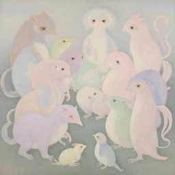breathtaking delicate painting creatures, by hsiao - ron cheng, bizarre compositions, many exquisite detail, pastel colors, 8 k