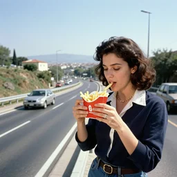 📀🛣🇵🇫🍟👩🦯 in the style of a 1 9 9 0's tourist photo