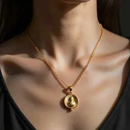 a duck and a gold necklace in their neck