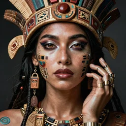 beauty aztec inca woman portrait by eddie mendoza hyperrealism expressive eyes cyborgess checkmates