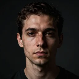 a close up portrait a very ordinary person, facing front, by Caravaggio, high contrast, dark background, brooding, unnerving, anatomically correct, beautiful perfect face, sharp focus, Highly Detailed, Cinematic Lighting, 8k, HD