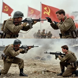 combine from half life to fight the soviet army, realistic photo in the style of 1 9 8 0.