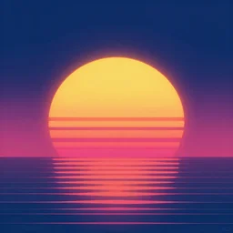retrowave vintage sunset, big round sun, synthwave, neon, digital painting, artstation