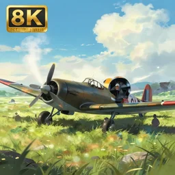 a smoking fighter plane from ww 2, crashed in a field. digital illustration, very vibrant colors, soft lighting, adventurous, atmospheric lighting, 8 k, octane render. by makoto shinkai, stanley artgerm lau, wlop, rossdraws, james jean, andrei riabovitchev, marc simonetti, krenz cushart, sakimichan, d & d trending on artstation, digital art.