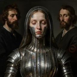 symmetrical portrait painting of ribbed woman covered with metallic ribbed tubes by hieronymus bosch, lucid dream - like heavy atmosphere, baroque painting, perfect composition, detailed octane render trending on artstation, 8 k artistic photography, volumetric cinematic perfect light, chiaroscuro, masterpiece, raphael, caravaggio, beksinski, rutkowski, beeple
