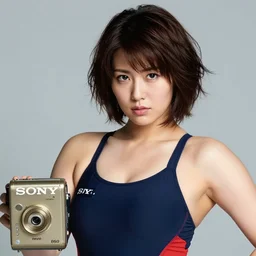 full color sony mavica. 1 9 8 0 s studio faculty headshot of a beautiful gorgeous pretty!! stern intense athletic fit!! hyperfeminine!!! busty!!!! curvaceous japanese american female swim coach in onepiece attire who bears an uncanny resemblance to motoko kusanagi. messy!!!! short bobcut hairstyle.