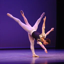a male ballet dancer tripping and falling during a presentation volumetric light colorful hyperrealism