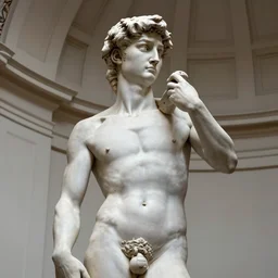 a photorealistic image of michelangelo's sculpture of david playing football