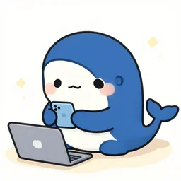 anime drawing of a cute whale checking her email
