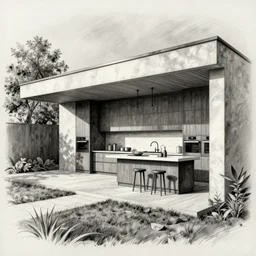 modern outside kitchen design, designer pencil sketch, HD resolution