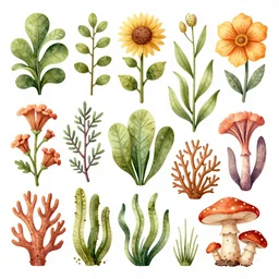 highly detailed illustration of all the known species of plants, flowers, corals, mushrooms and jellyfish by juan gatti, by makoto shinkai, by moebius!, by oliver vernon