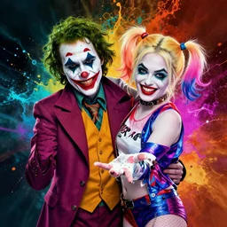 joker and harley quinn splash art graphic design color splash high contrasting art, fantasy, highly detailed, art by greg rutkowski