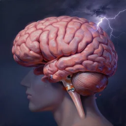 a beautiful digital art painting of close up of a brain and a thunderstorm, by asher brown durand, featured on artstation