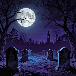 analog vhs glitch art of a moonlit cemetery, horror,