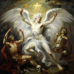 attractive lucifer morning star summons death. highly detailed painting by gaston bussiere, craig mullins, j. c. leyendecker 8 k
