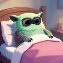 ewok watching a movie from his bed, digital art, colourful