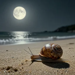 a snail on the beach under the moon, by mc escher